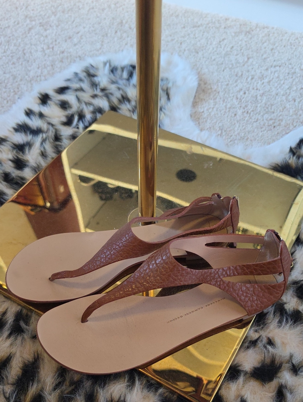 Giuseppe Zanotti Brown Textured T-Strap Sandals